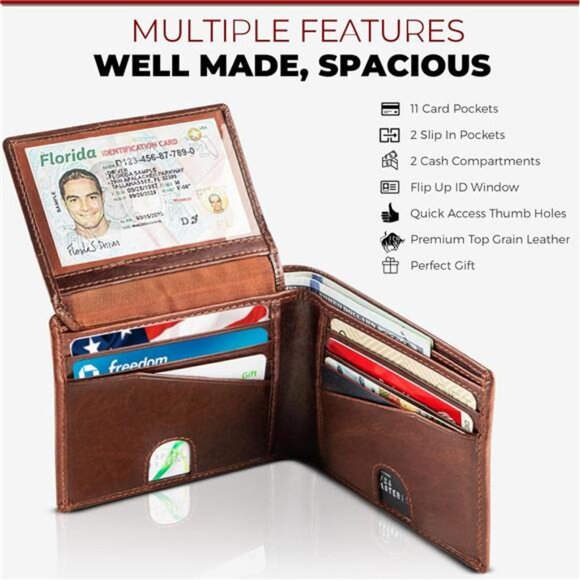 RFID Blocking Bifold Wallet Soft Genuine Leather Brown Western | Secure